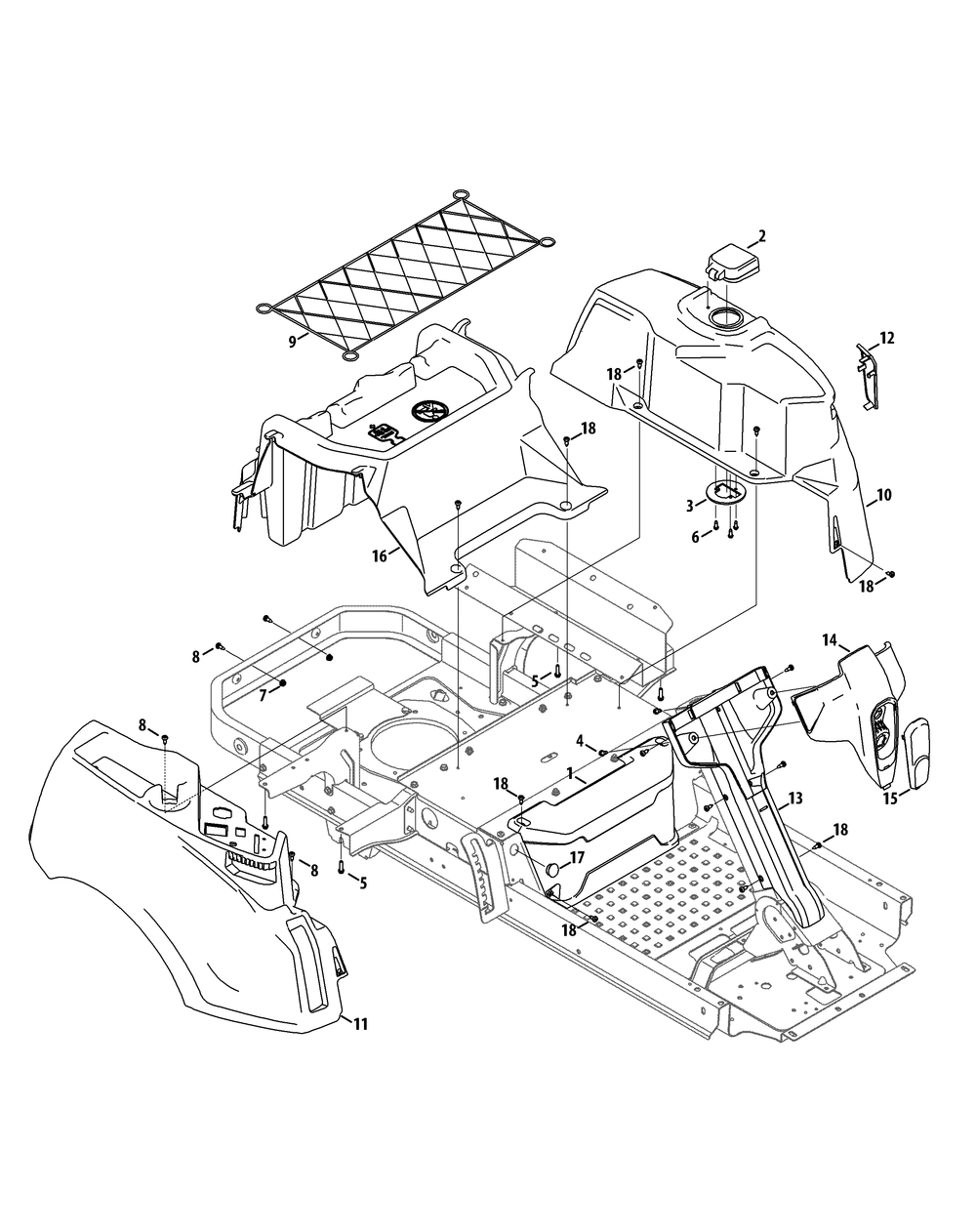 Operators Platform-Upper Diagram and Parts List for RZT-S42ZERO (17AVCEDS710)(2015) Cub Cadet Lawn Tractor